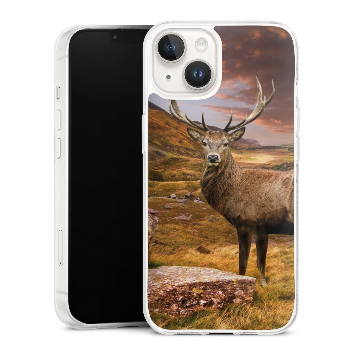 iPhone 14 Handy Silikon Hülle Case transparent Handyhülle Meadow Mountain Deer Silikon Case