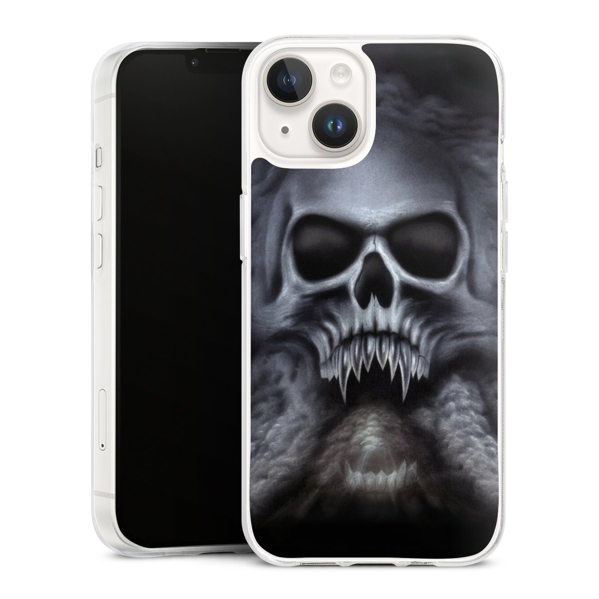 iPhone 14 Handy Silikon Hülle Case transparent Handyhülle Totenkopf Skull Silikon Case