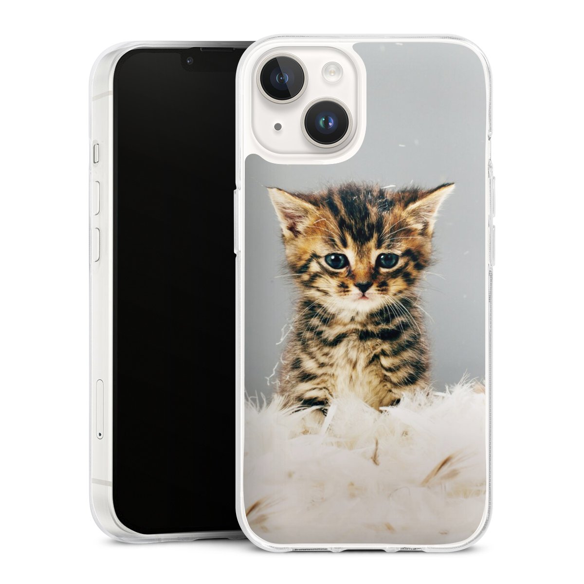 iPhone 14 Handy Silikon Hülle Case transparent Handyhülle Cat Feather Pet Silikon Case