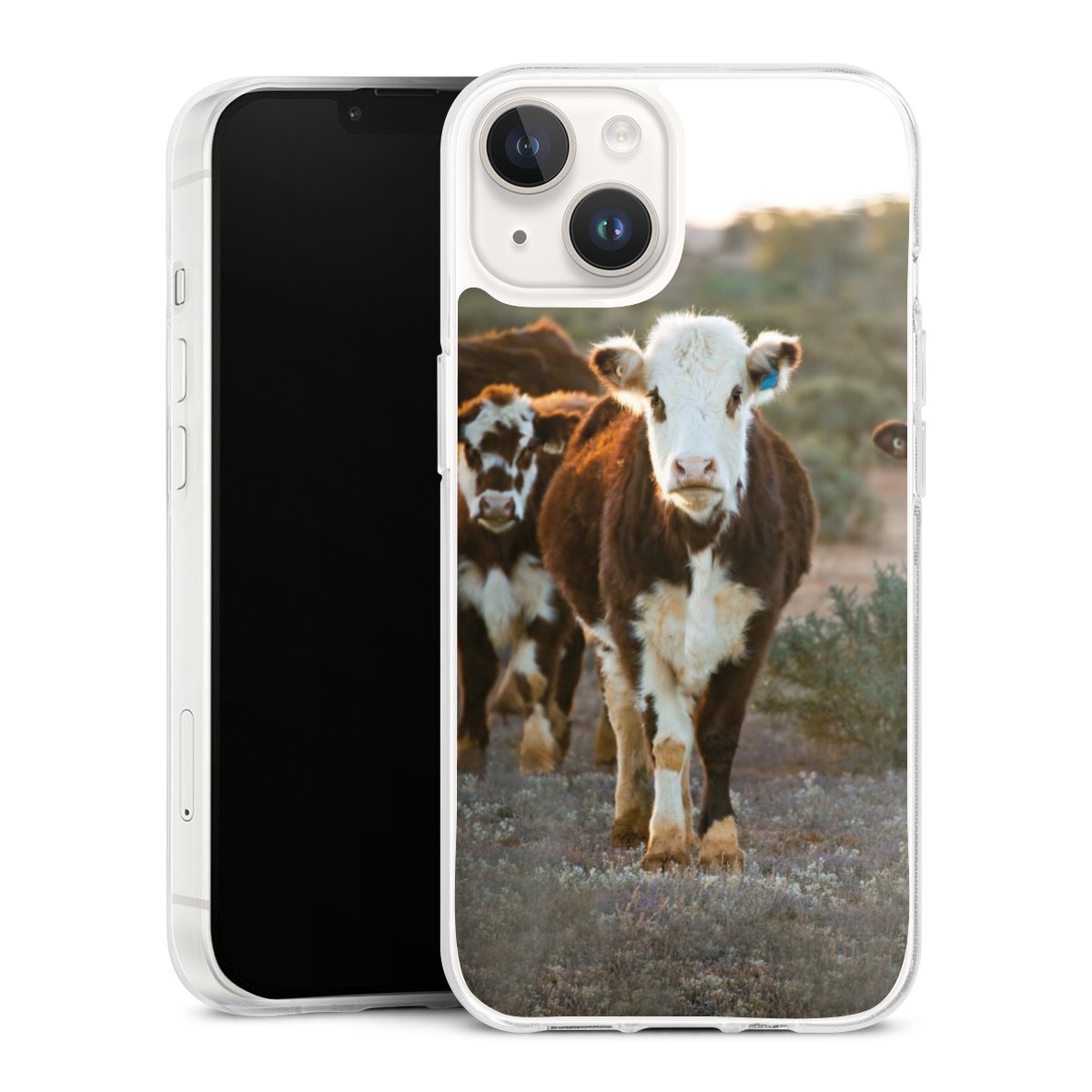 iPhone 14 Handy Silikon Hülle Case transparent Handyhülle Cow Farmer Calf Silikon Case