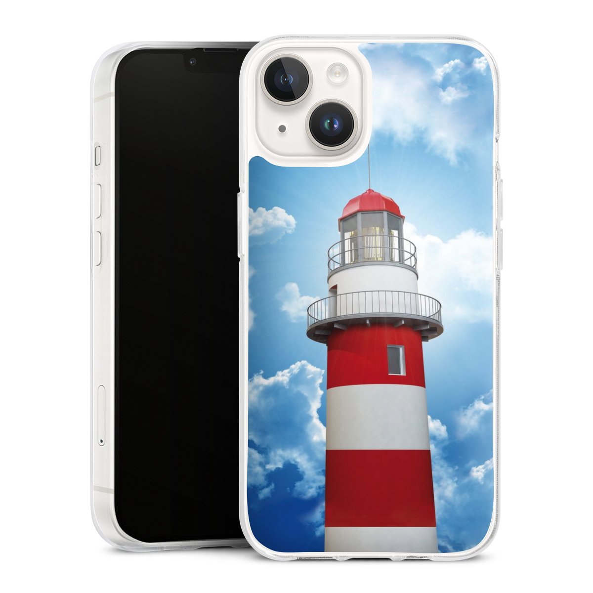 iPhone 14 Handy Silikon Hülle Case transparent Handyhülle Lighthouse Sky Cloud Silikon Case