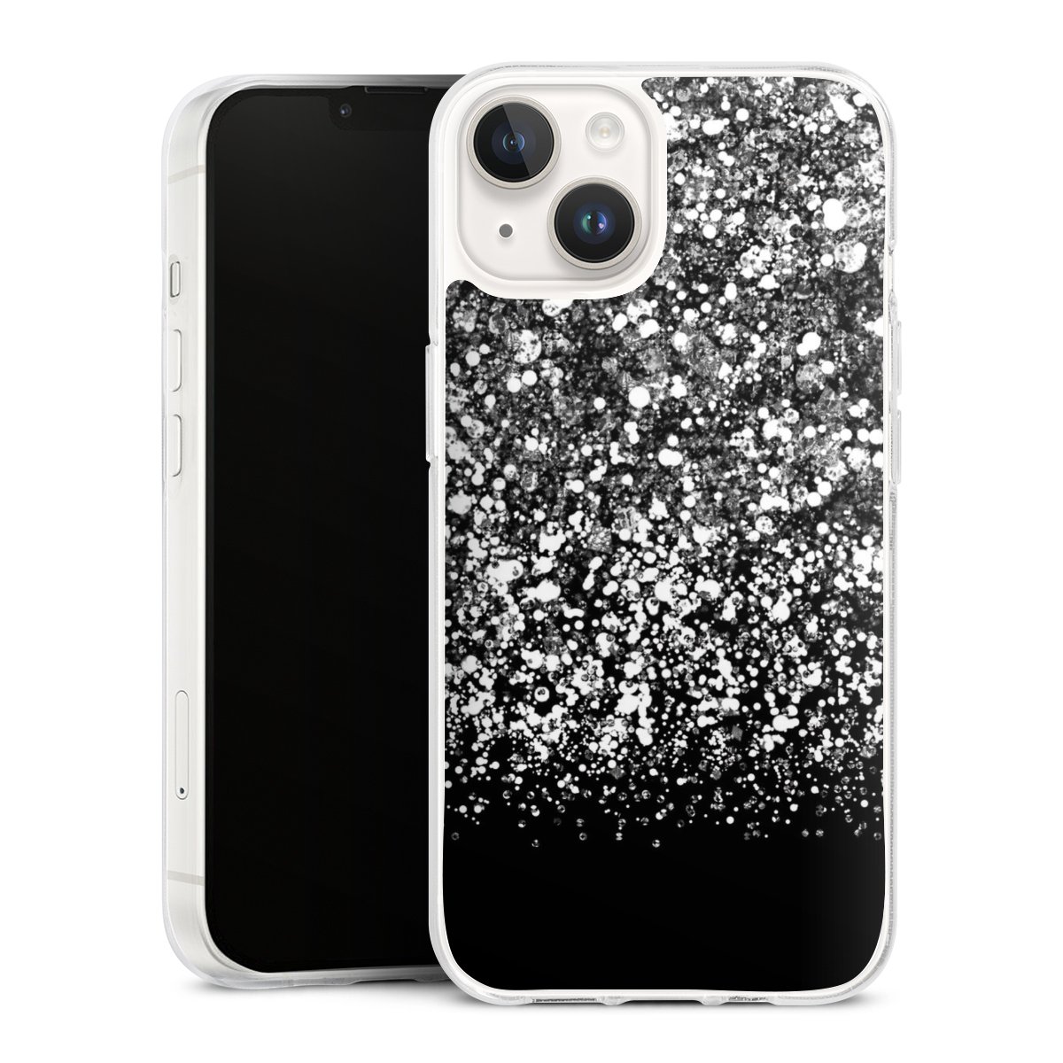 iPhone 14 Handy Silikon Hülle Case transparent Handyhülle Glitzer Snowflake Muster Silikon Case