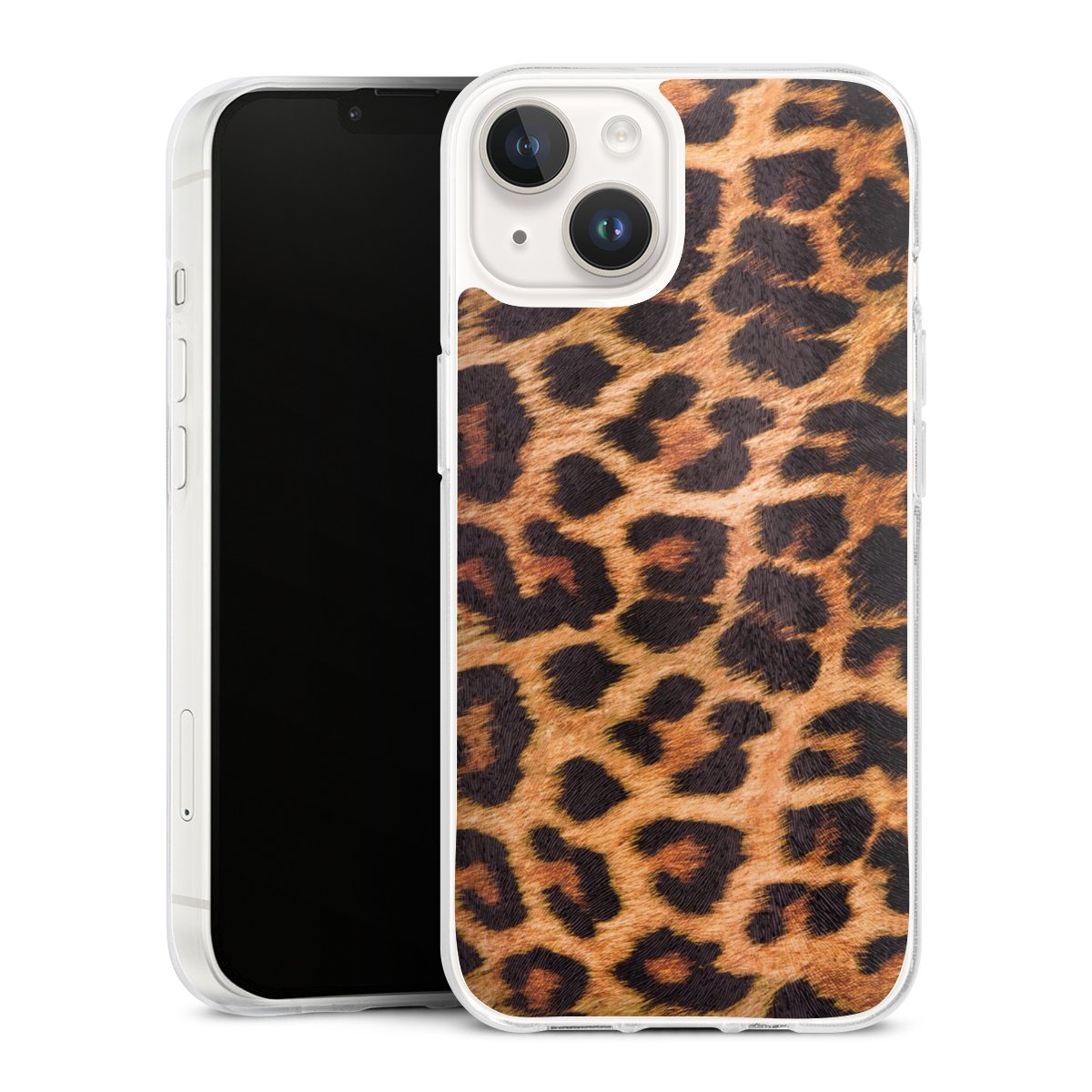 iPhone 14 Handy Silikon Hülle Case transparent Handyhülle Animal Print Leopard Fur Silikon Case