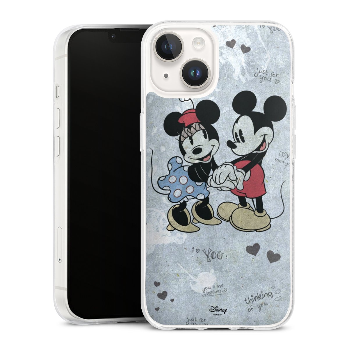 iPhone 14 Handy Silikon Hülle Case transparent Handyhülle Mickey & Minnie Mouse Vintage Disney Silikon Case