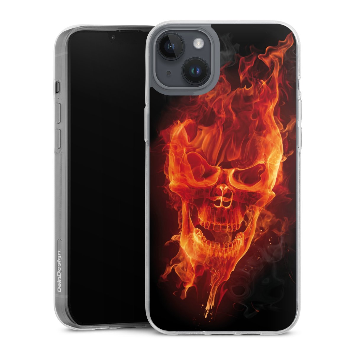 iPhone 14 Plus Handy Silikon Hülle Case transparent Handyhülle Totenkopf Skull Fire Silikon Case