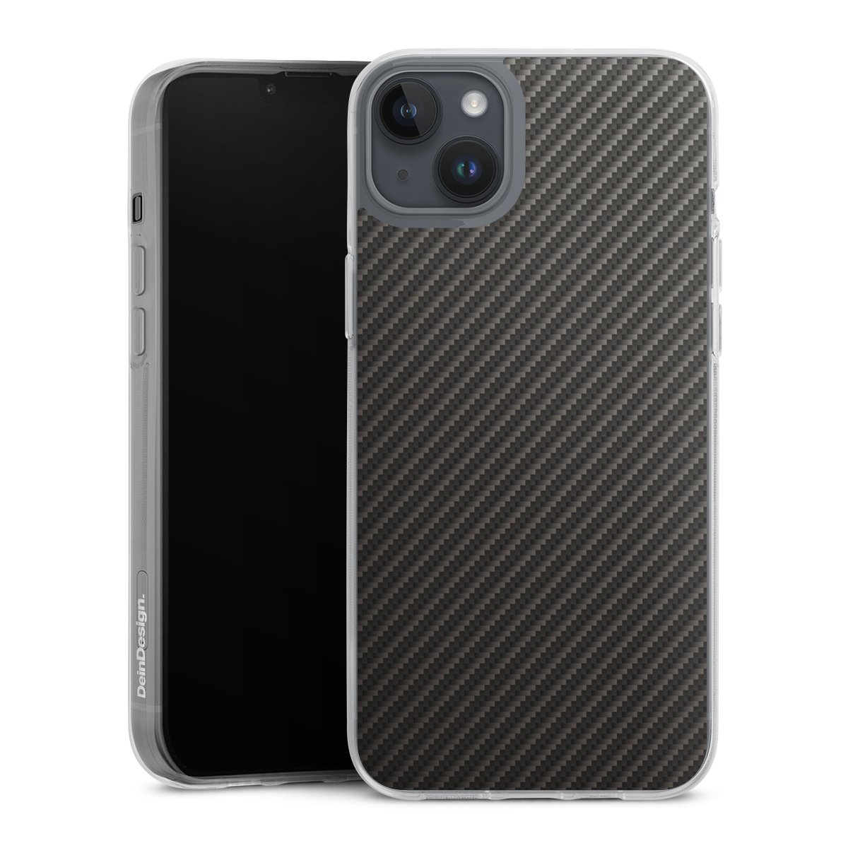 iPhone 14 Plus Handy Silikon Hülle Case transparent Handyhülle Metallic Look Carbon Muster Silikon Case