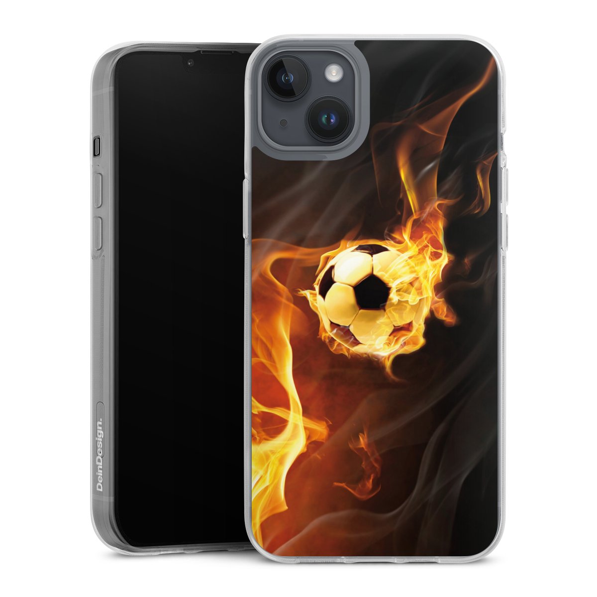 iPhone 14 Plus Handy Silikon Hülle Case transparent Handyhülle Ball Fire Soccer Silikon Case