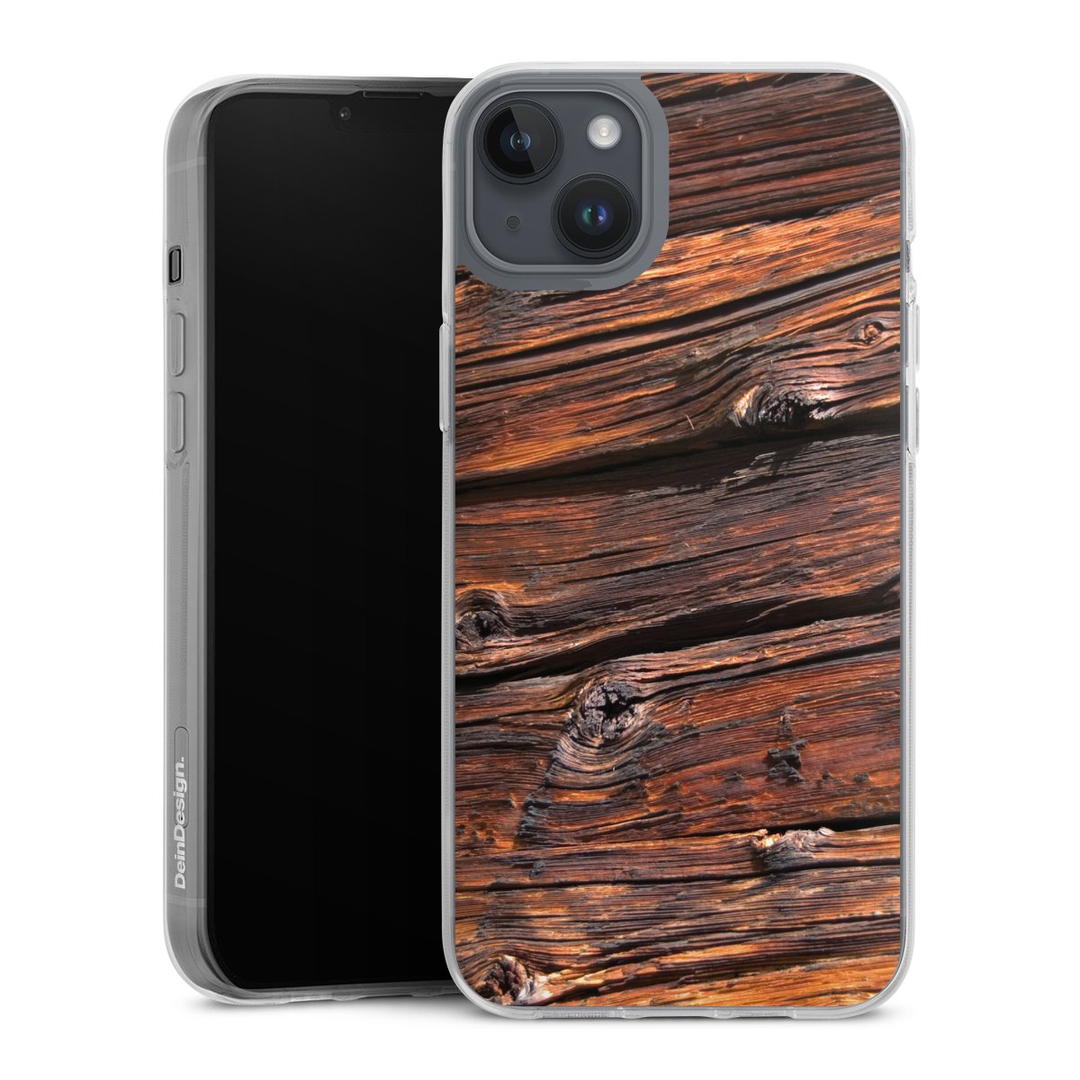 iPhone 14 Plus Handy Silikon Hülle Case transparent Handyhülle Beams Wooden Look Wood Silikon Case