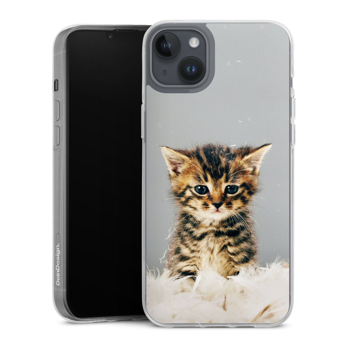 iPhone 14 Plus Handy Silikon Hülle Case transparent Handyhülle Cat Feather Pet Silikon Case