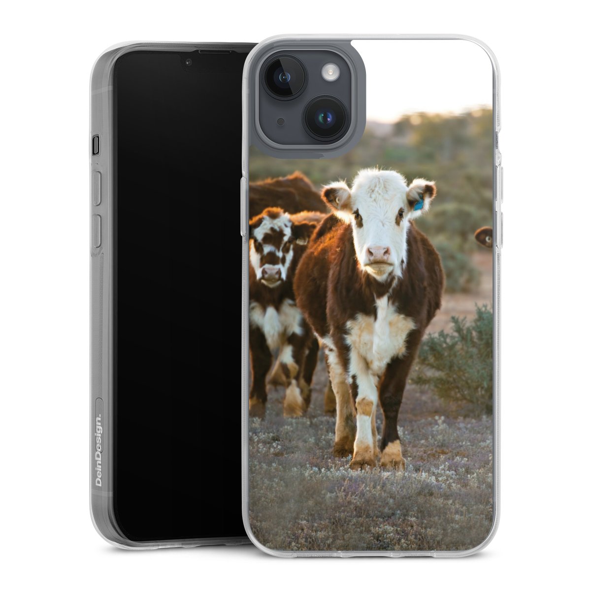 iPhone 14 Plus Handy Silikon Hülle Case transparent Handyhülle Cow Farmer Calf Silikon Case