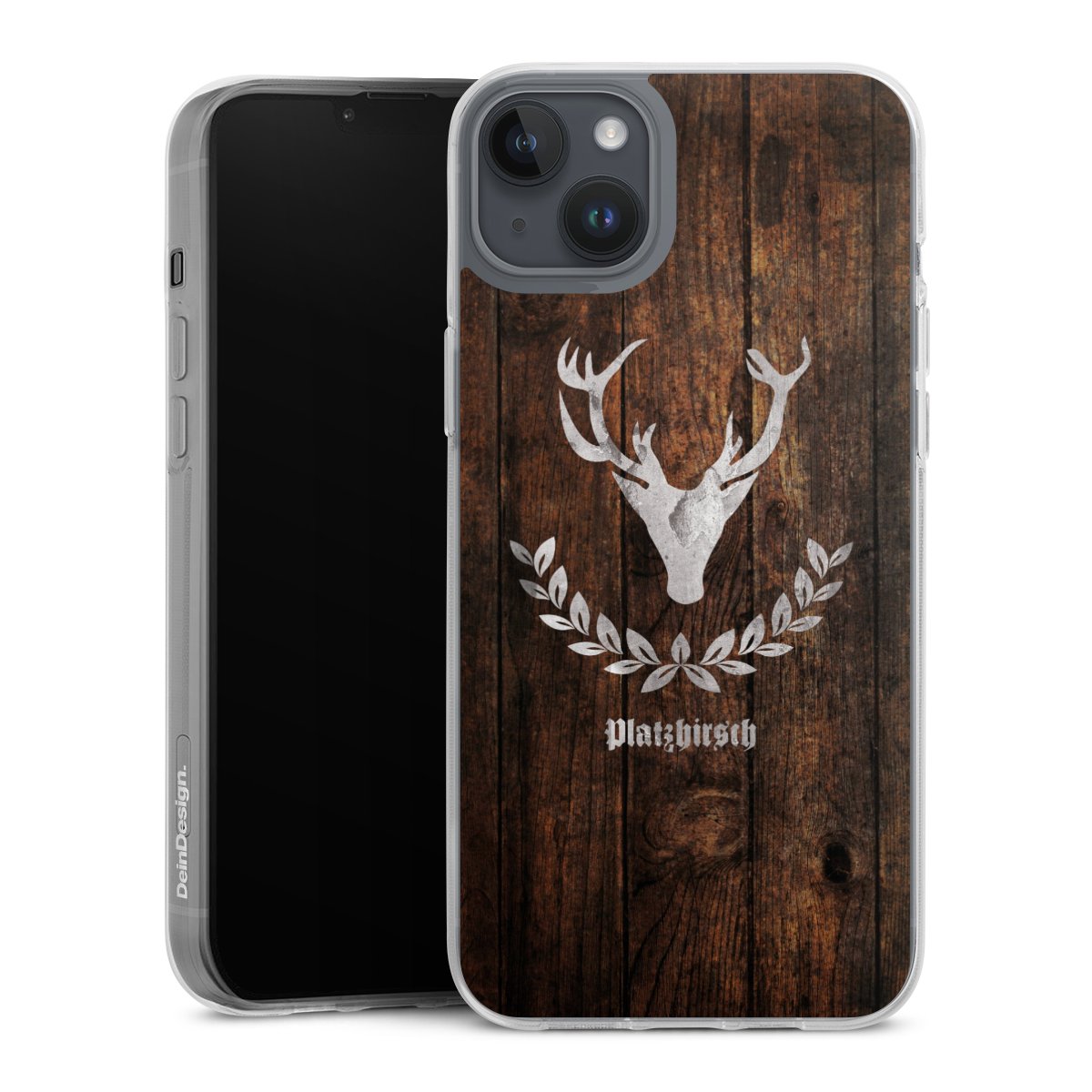 iPhone 14 Plus Handy Silikon Hülle Case transparent Handyhülle Deer Wood Wooden Look Silikon Case