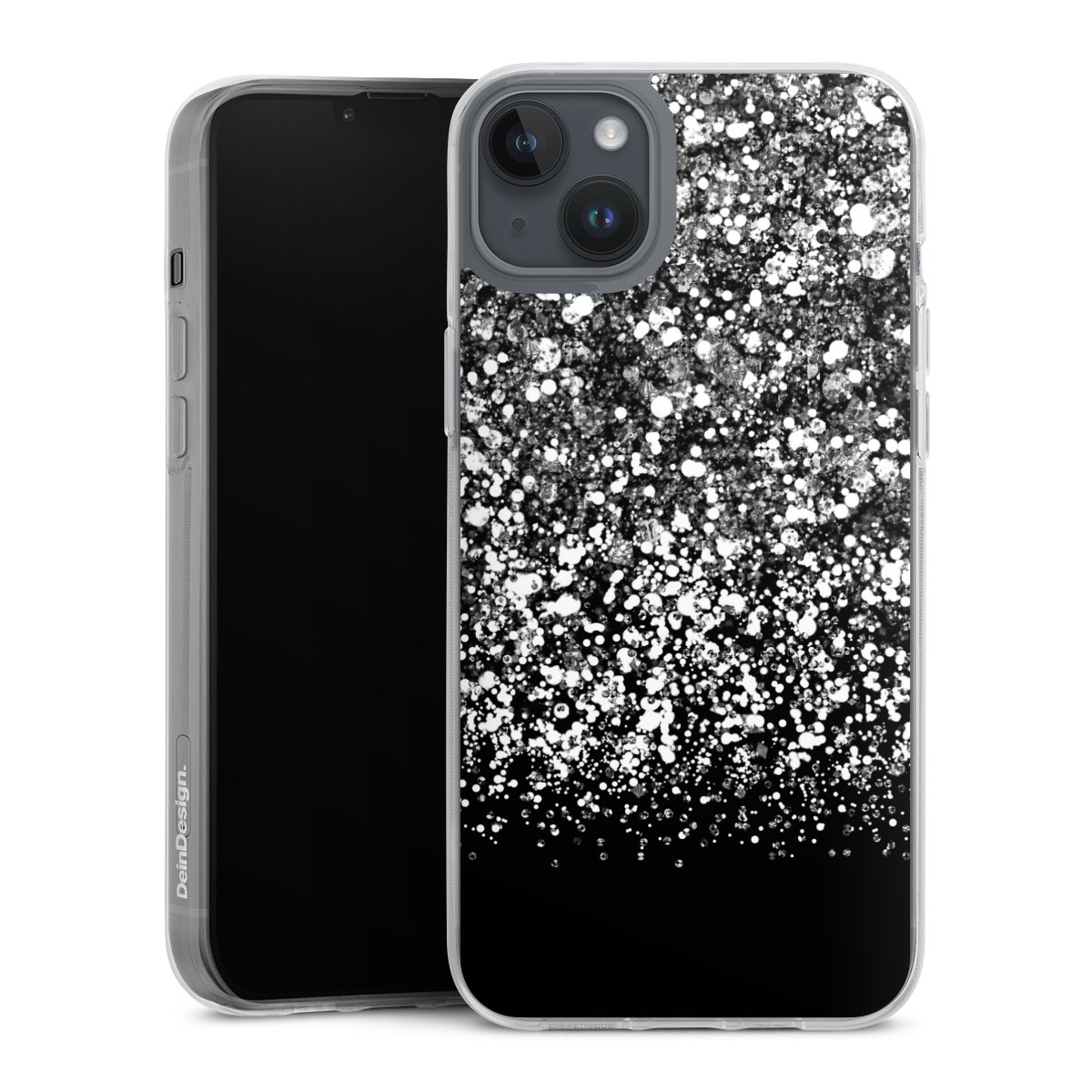 iPhone 14 Plus Handy Silikon Hülle Case transparent Handyhülle Glitzer Snowflake Muster Silikon Case