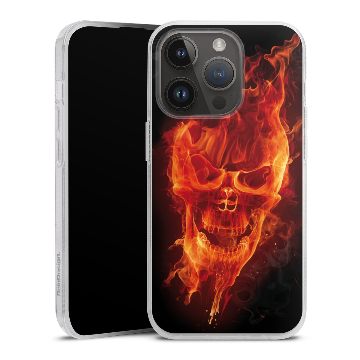 iPhone 14 Pro Handy Silikon Hülle Case transparent Handyhülle Totenkopf Skull Fire Silikon Case