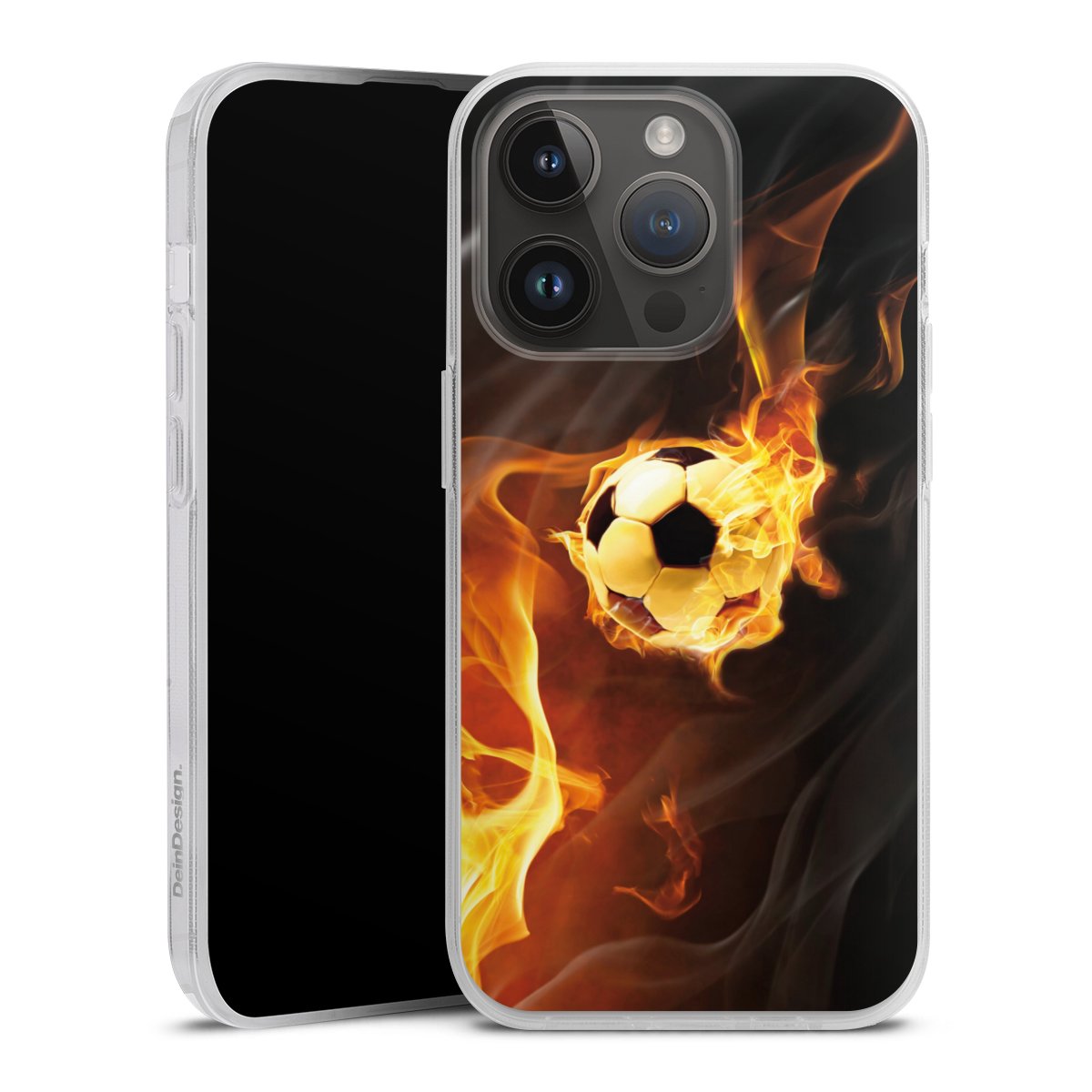 iPhone 14 Pro Handy Silikon Hülle Case transparent Handyhülle Ball Fire Soccer Silikon Case