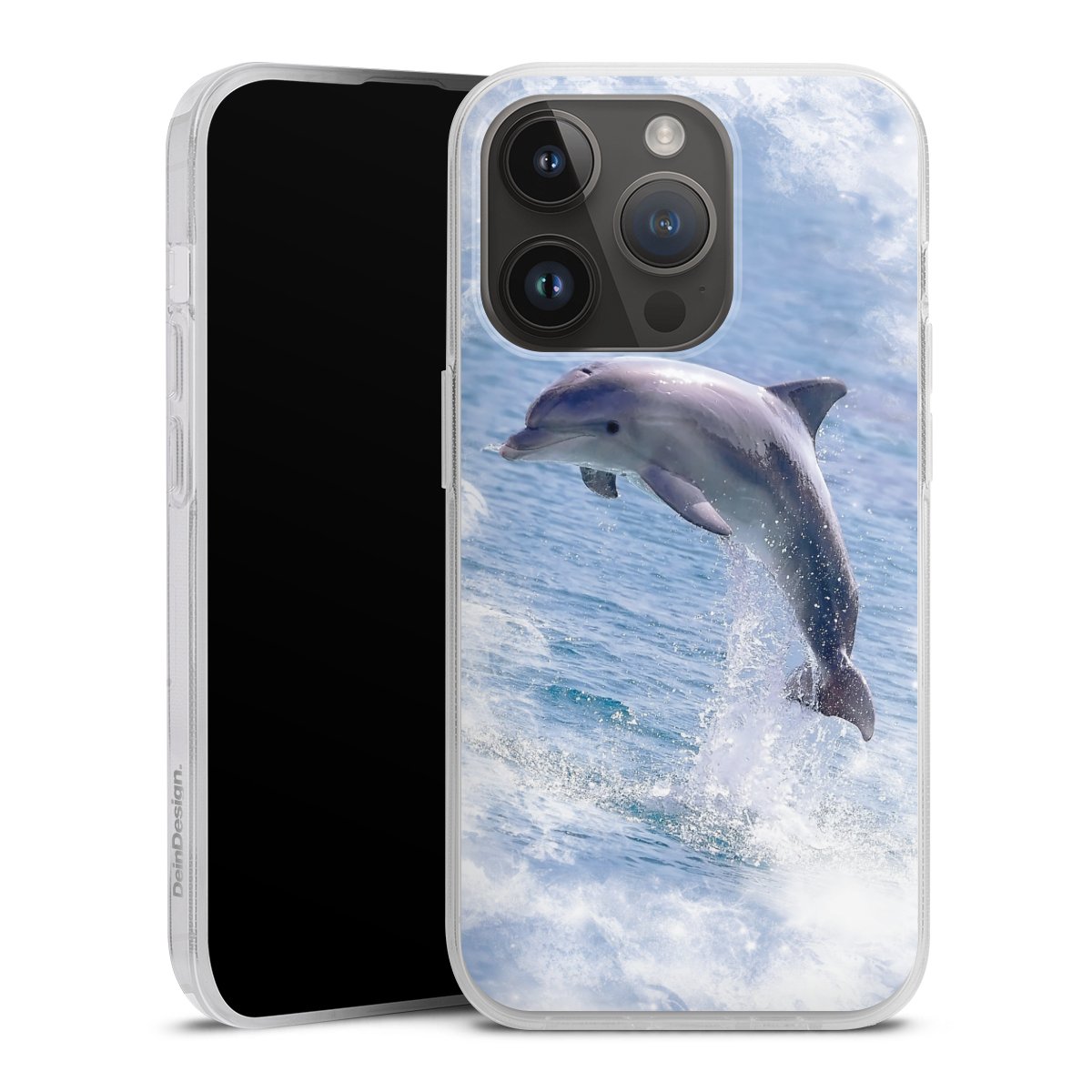 iPhone 14 Pro Handy Silikon Hülle Case transparent Handyhülle Dolphin Ocean Wale Silikon Case