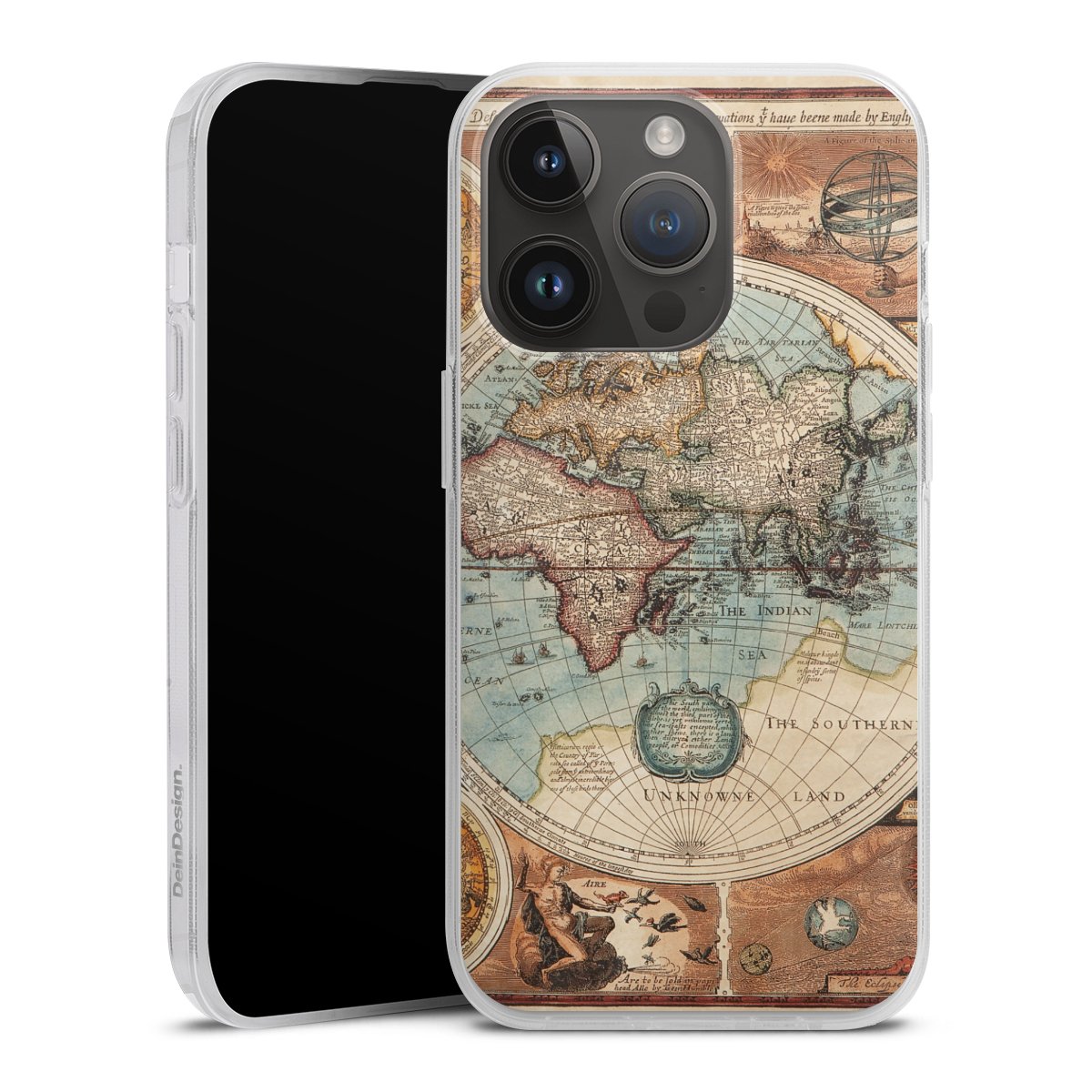 iPhone 14 Pro Handy Silikon Hülle Case transparent Handyhülle World Map Vintage Map Silikon Case