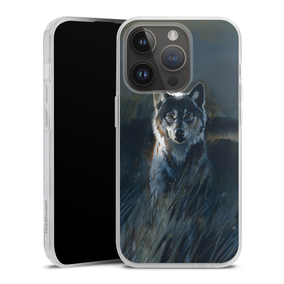 iPhone 14 Pro Handy Silikon Hülle Case transparent Handyhülle Nature Wolf Painting Silikon Case