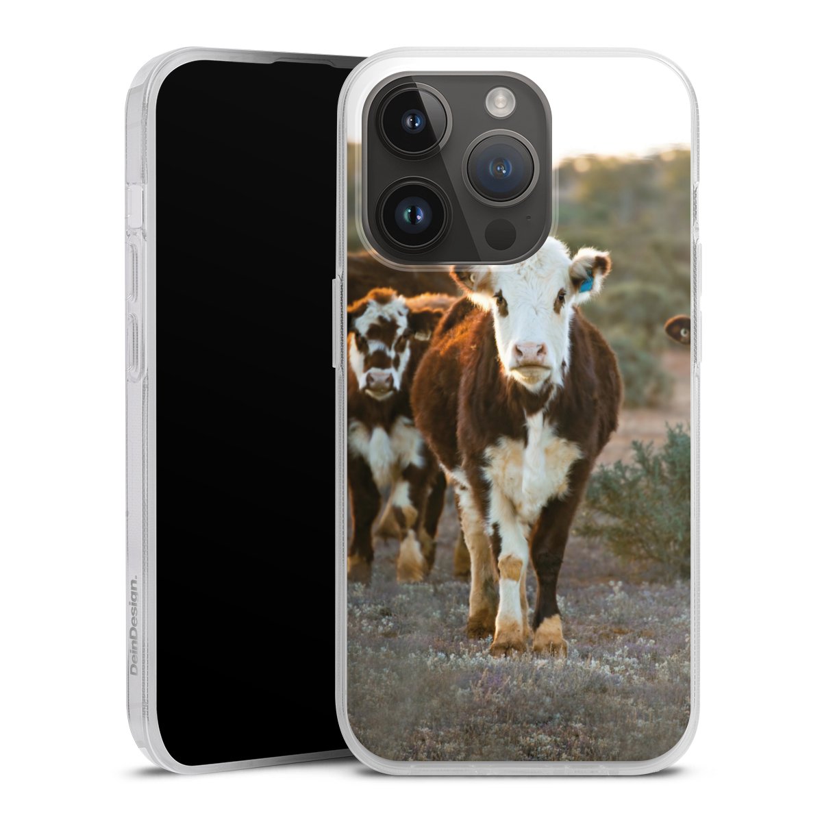 iPhone 14 Pro Handy Silikon Hülle Case transparent Handyhülle Cow Farmer Calf Silikon Case