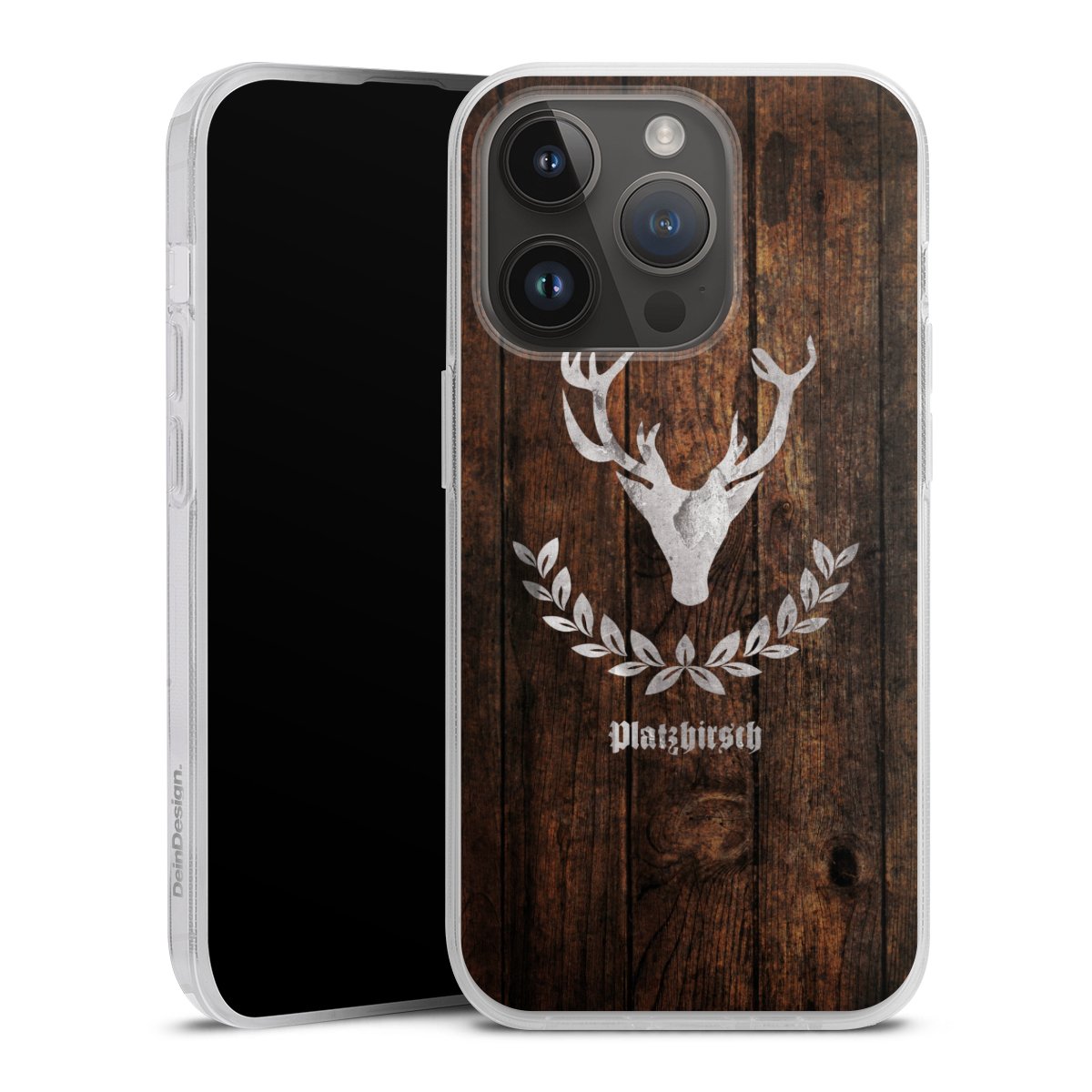 iPhone 14 Pro Handy Silikon Hülle Case transparent Handyhülle Deer Wood Wooden Look Silikon Case