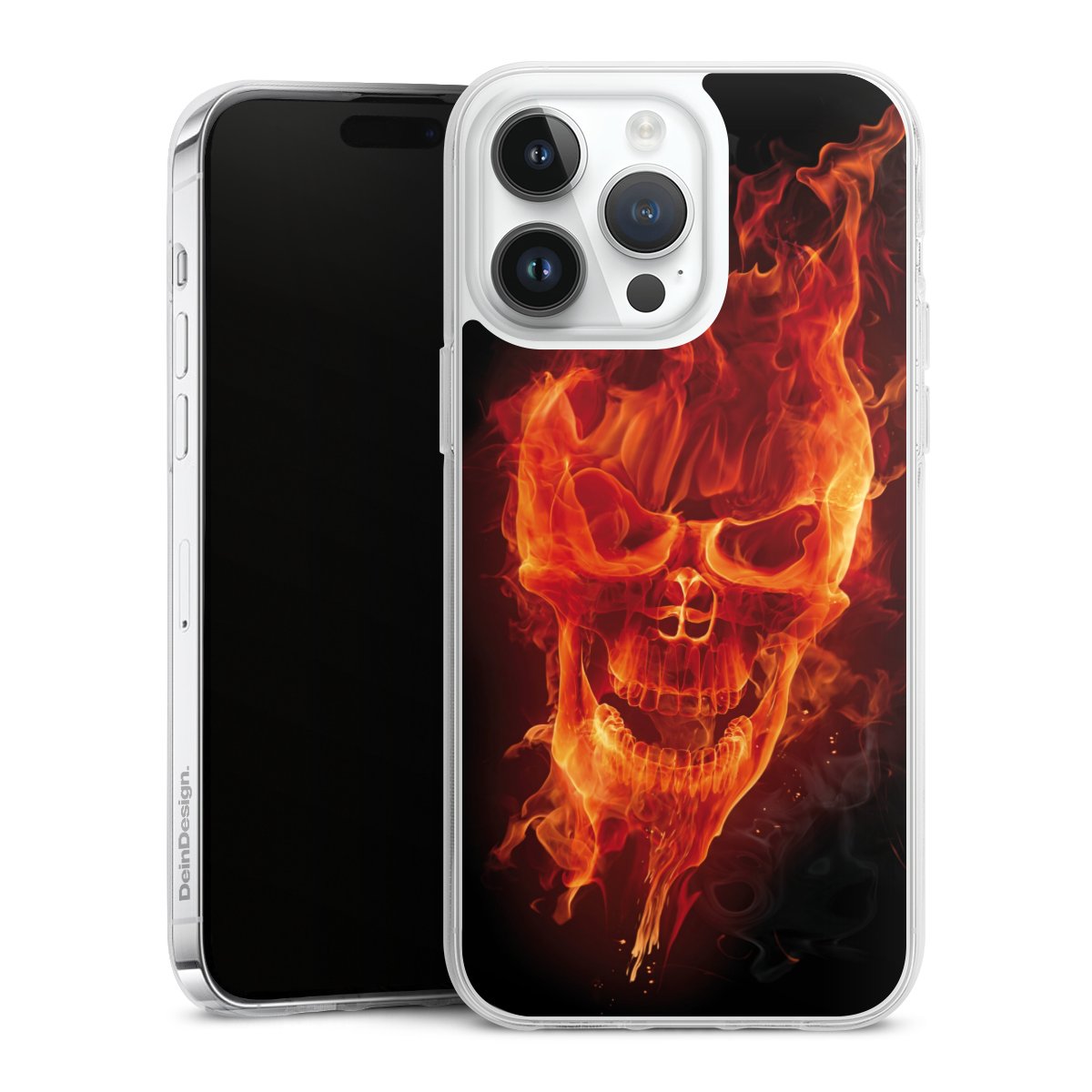 iPhone 14 Pro Max Handy Silikon Hülle Case transparent Handyhülle Totenkopf Skull Fire Silikon Case