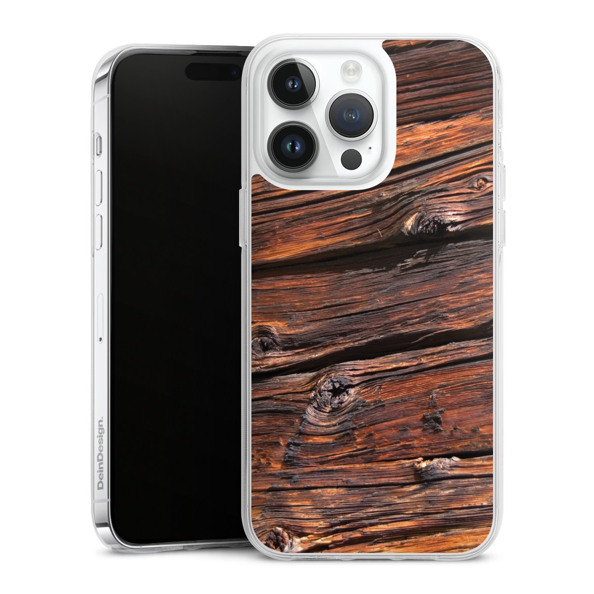 iPhone 14 Pro Max Handy Silikon Hülle Case transparent Handyhülle Beams Wooden Look Wood Silikon Case