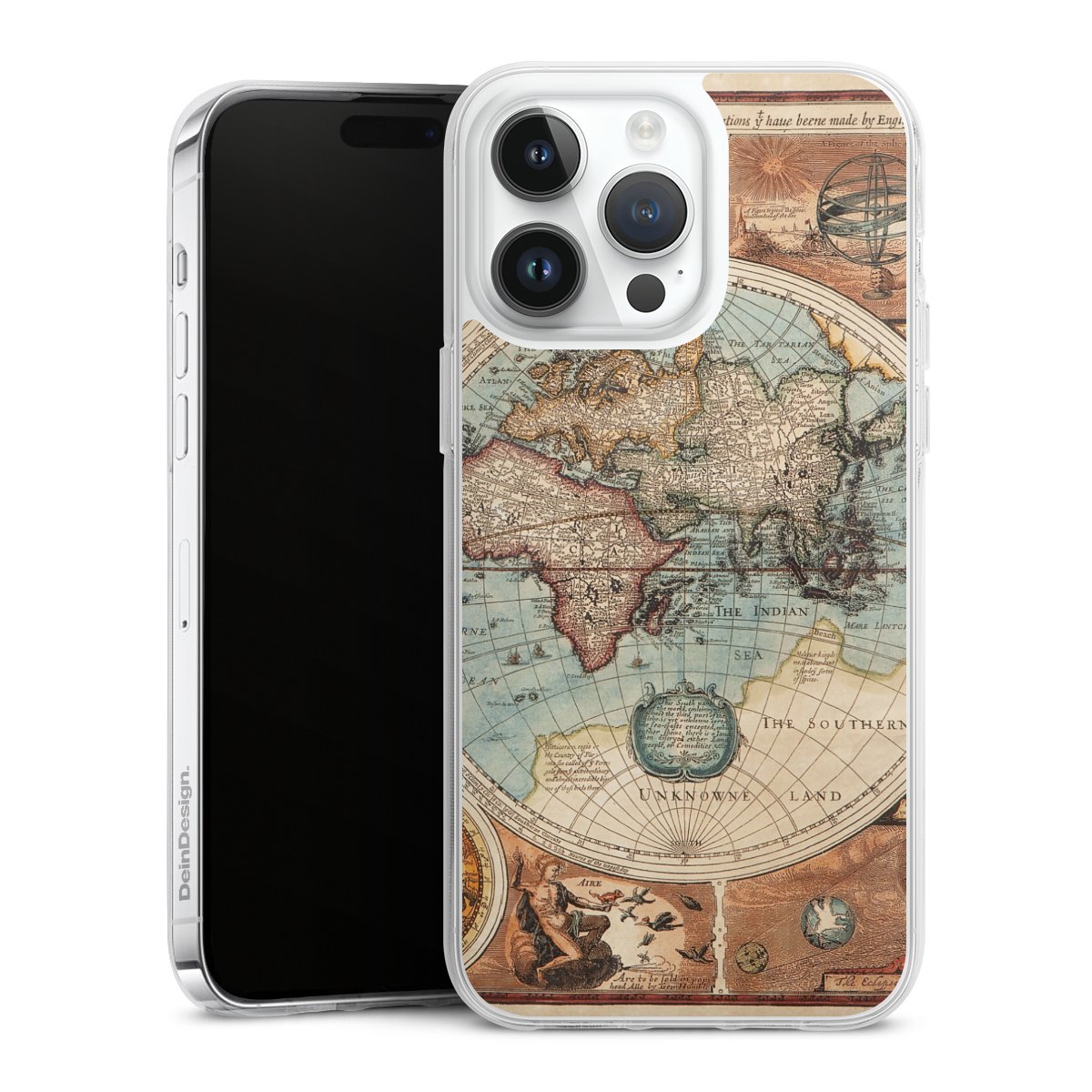 iPhone 14 Pro Max Handy Silikon Hülle Case transparent Handyhülle World Map Vintage Map Silikon Case