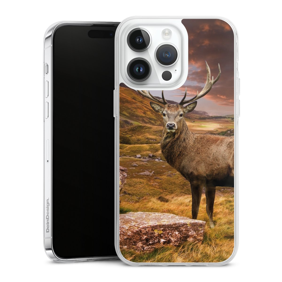 iPhone 14 Pro Max Handy Silikon Hülle Case transparent Handyhülle Meadow Mountain Deer Silikon Case