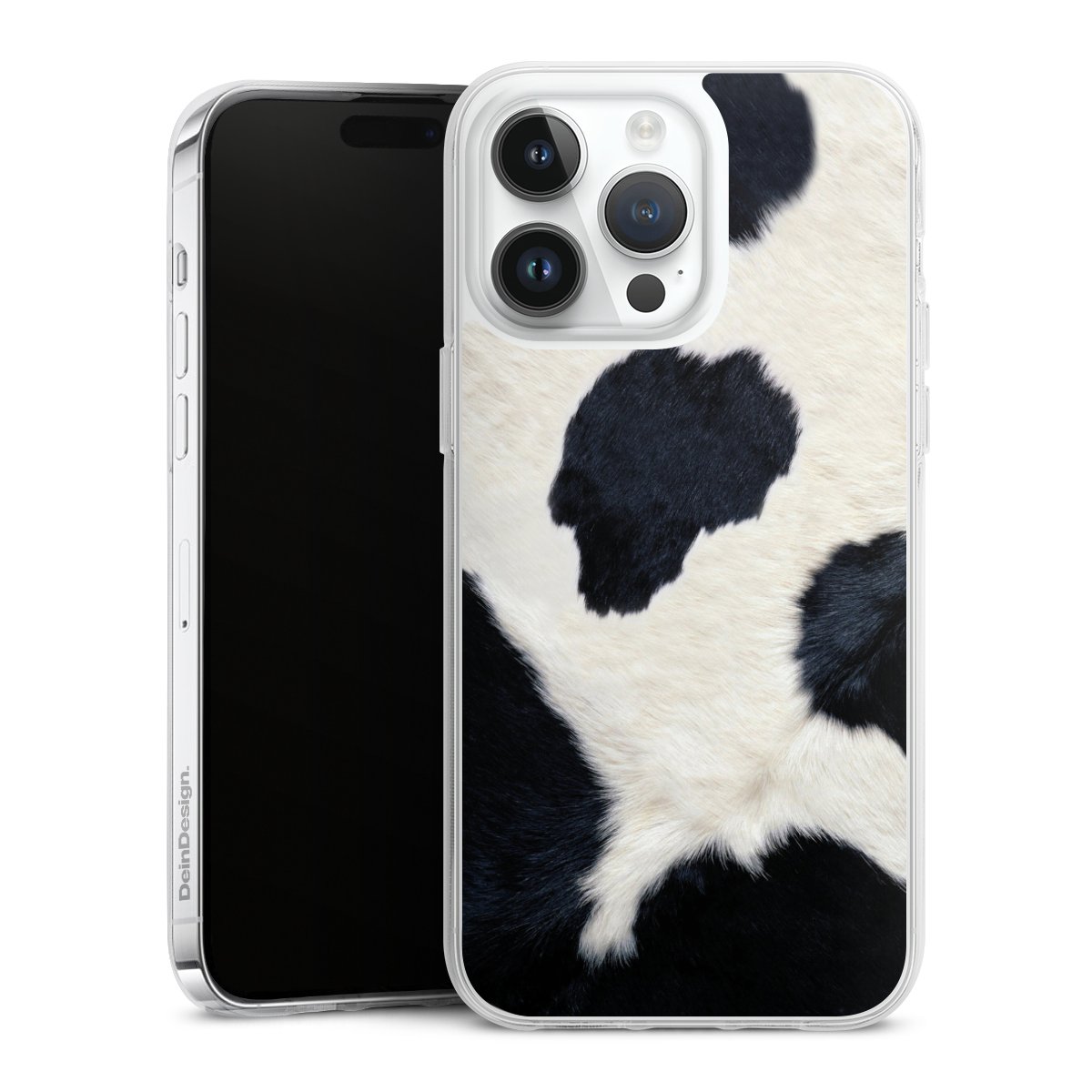 iPhone 14 Pro Max Handy Silikon Hülle Case transparent Handyhülle Animal Look Animal Print Cow Skin Silikon Case