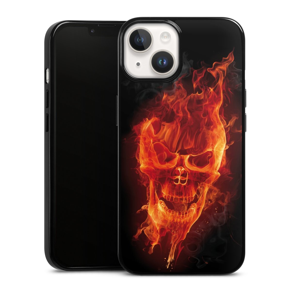 iPhone 14 Handy Silikon Hülle Case schwarz Handyhülle Totenkopf Skull Fire