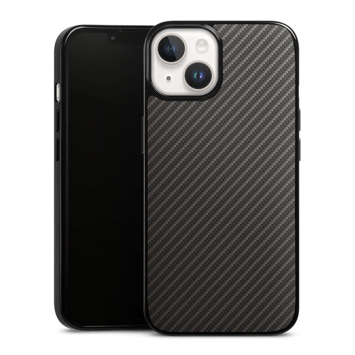 iPhone 14 Handy Silikon Hülle Case schwarz Handyhülle Metallic Look Carbon Muster