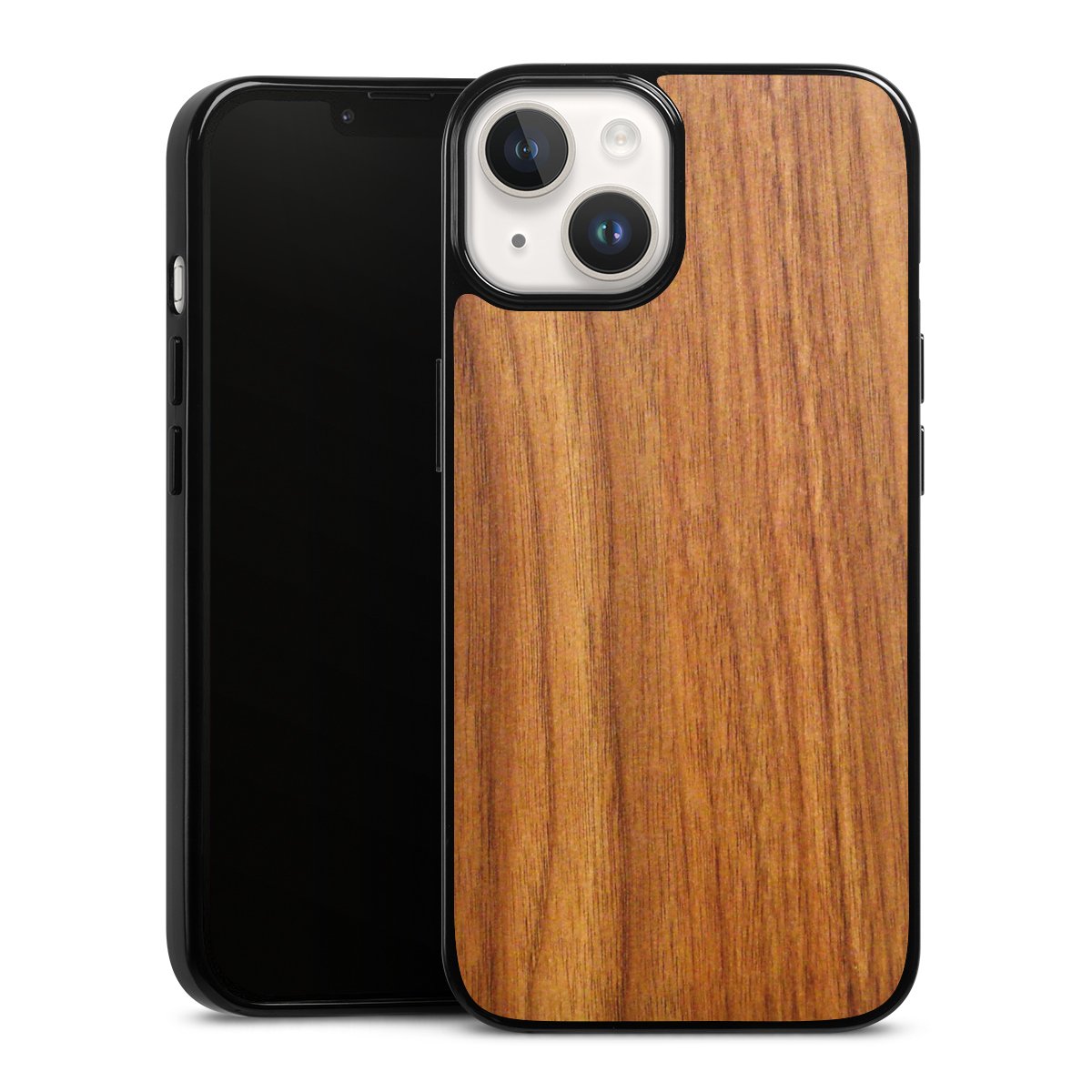 iPhone 14 Handy Silikon Hülle Case schwarz Handyhülle Wood Larch Wooden Look