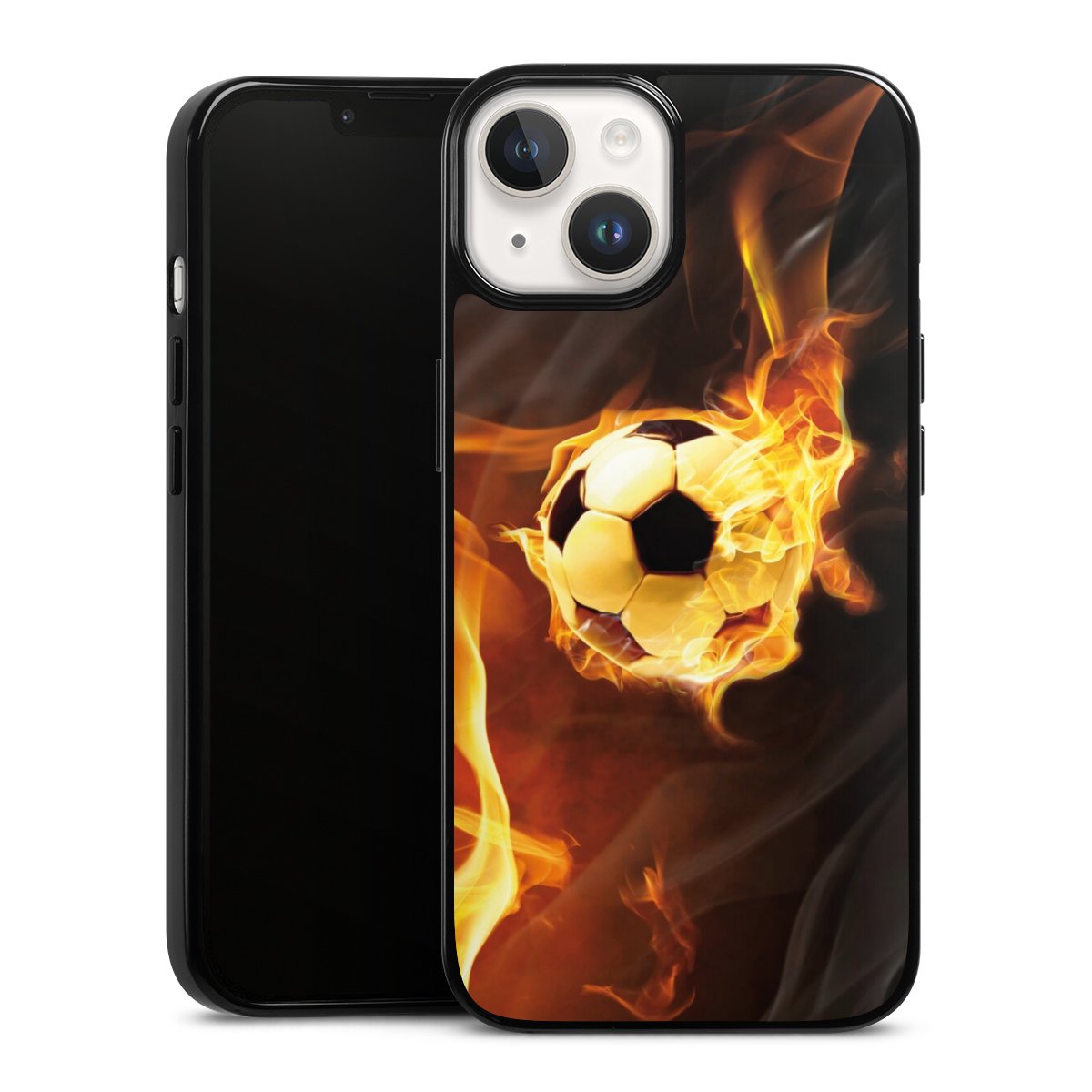 iPhone 14 Handy Silikon Hülle Case schwarz Handyhülle Ball Fire Soccer