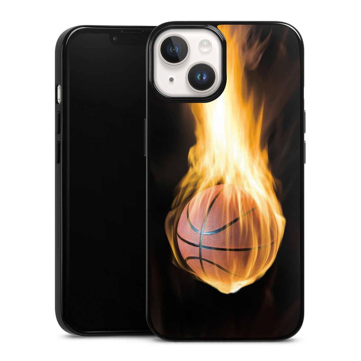 iPhone 14 Handy Silikon Hülle Case schwarz Handyhülle Basketball Sports Fire