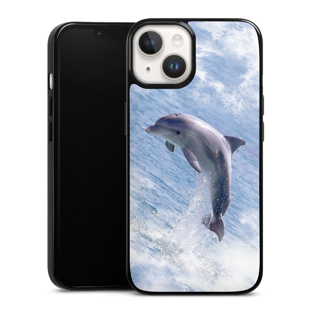 iPhone 14 Handy Silikon Hülle Case schwarz Handyhülle Dolphin Ocean Wale