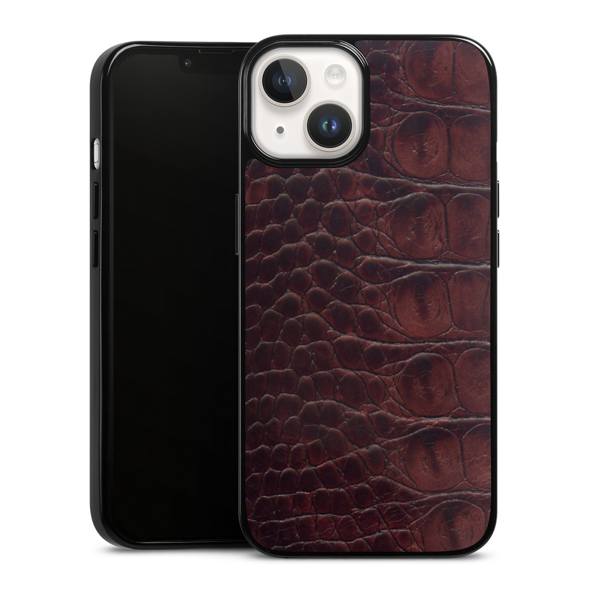 iPhone 14 Handy Silikon Hülle Case schwarz Handyhülle Crocodile Animal Print Leather