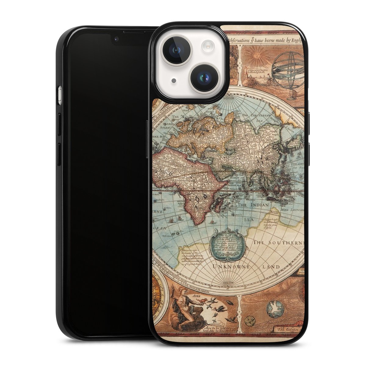 iPhone 14 Handy Silikon Hülle Case schwarz Handyhülle World Map Vintage Map