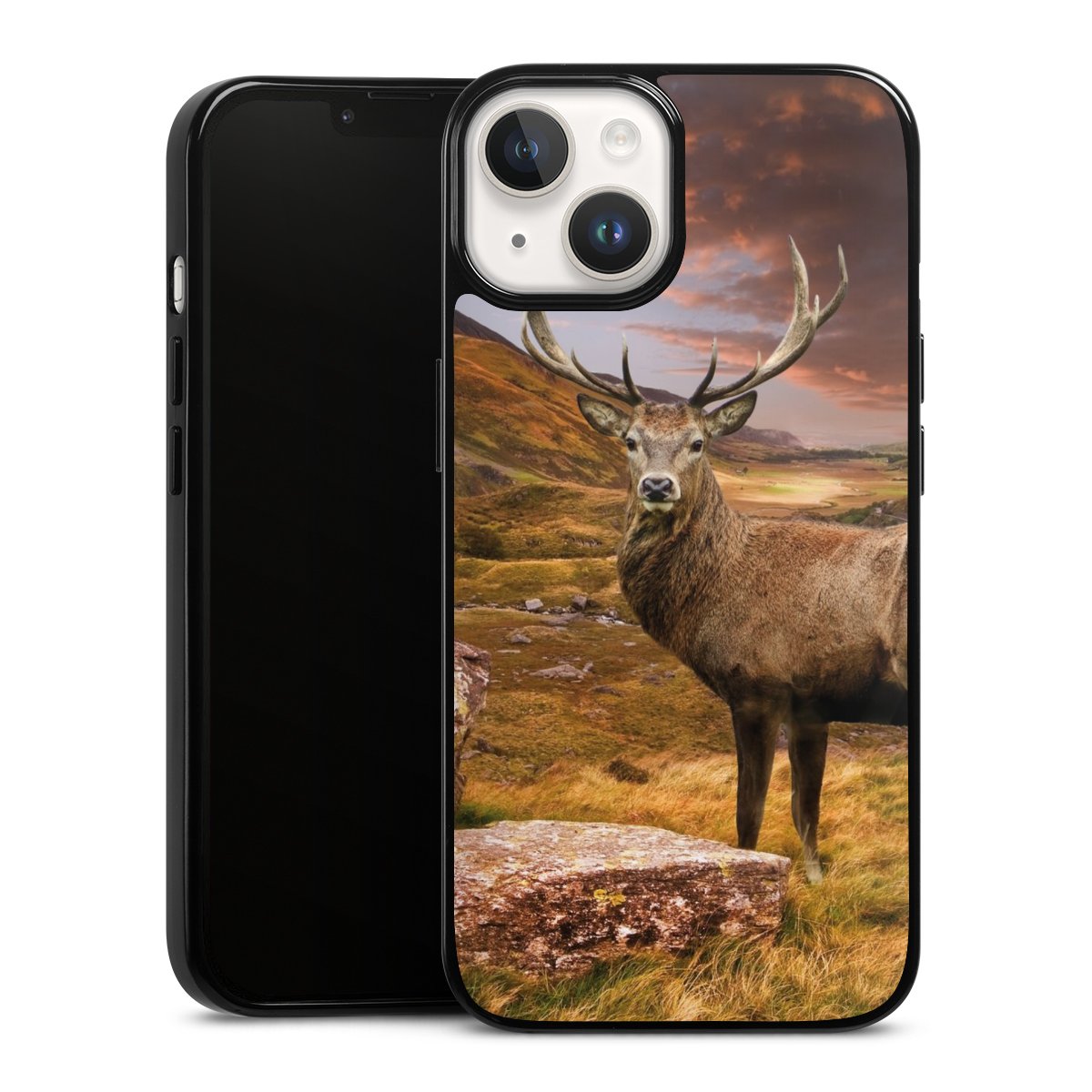 iPhone 14 Handy Silikon Hülle Case schwarz Handyhülle Meadow Mountain Deer