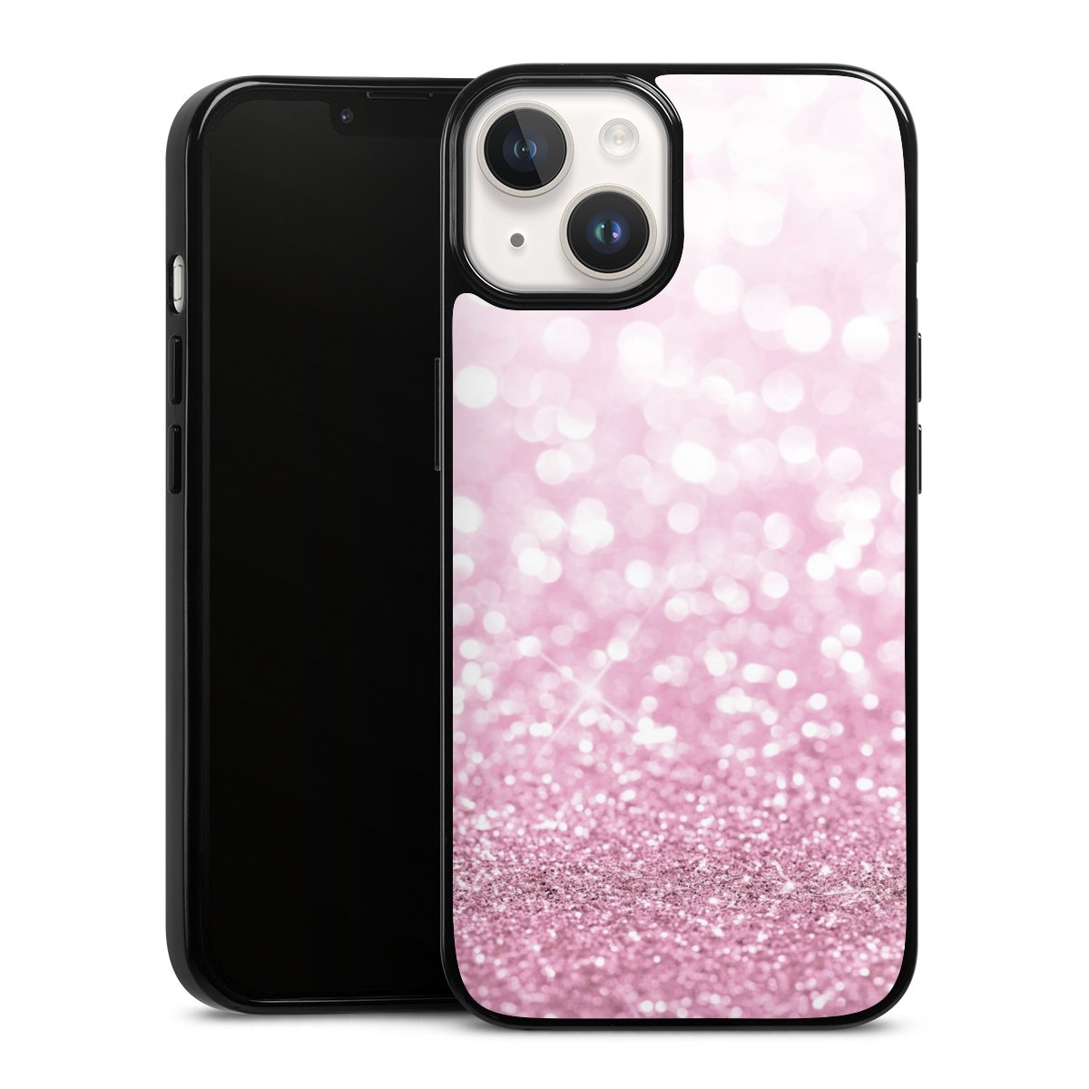 iPhone 14 Handy Silikon Hülle Case schwarz Handyhülle Glitzer Pink Shine