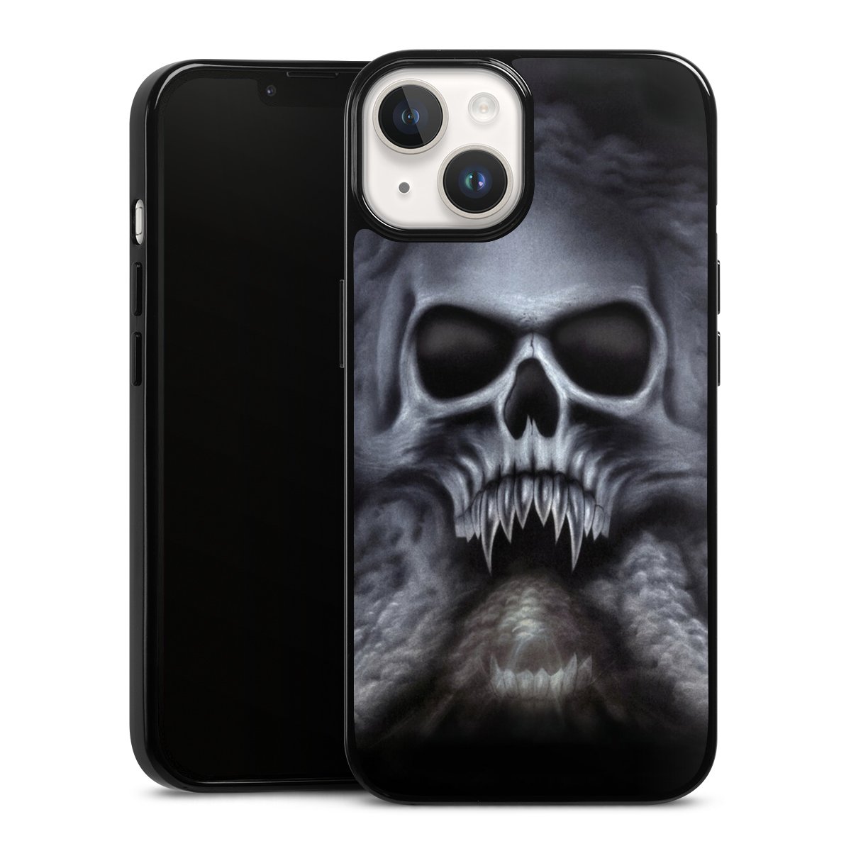 iPhone 14 Handy Silikon Hülle Case schwarz Handyhülle Totenkopf Skull