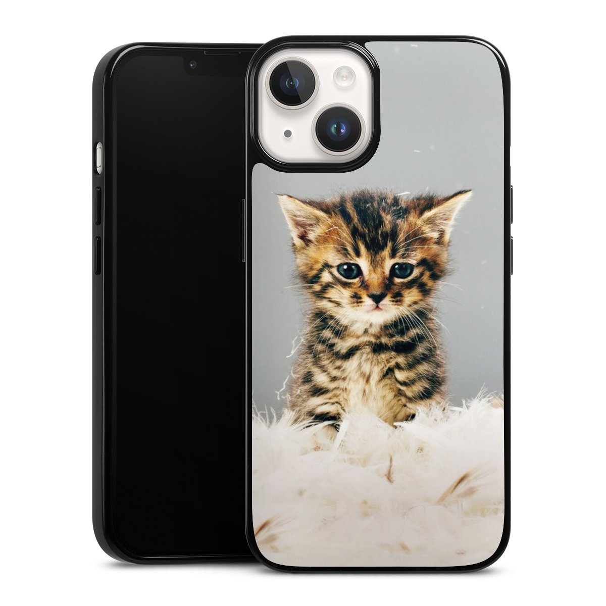 iPhone 14 Handy Silikon Hülle Case schwarz Handyhülle Cat Feather Pet