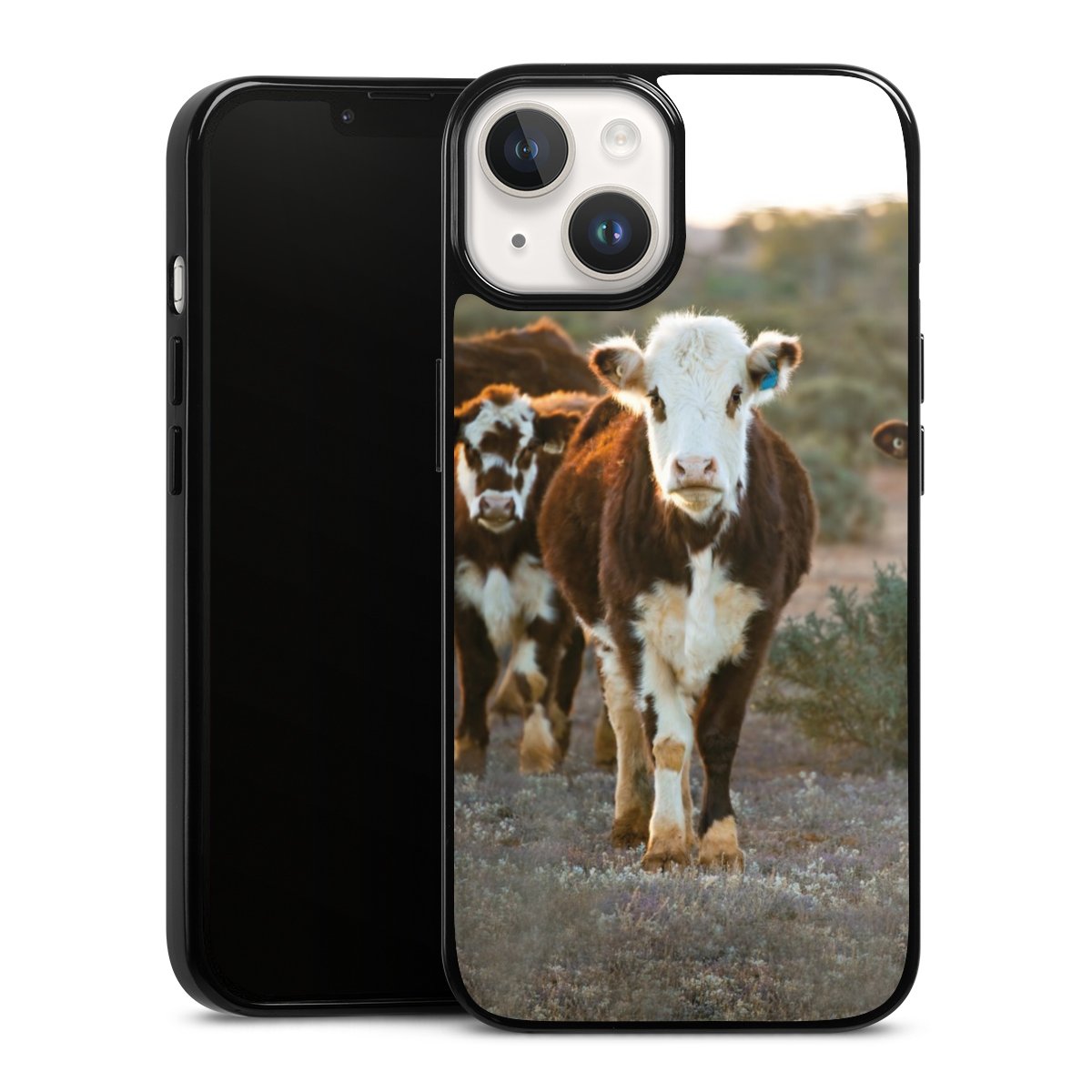 iPhone 14 Handy Silikon Hülle Case schwarz Handyhülle Cow Farmer Calf