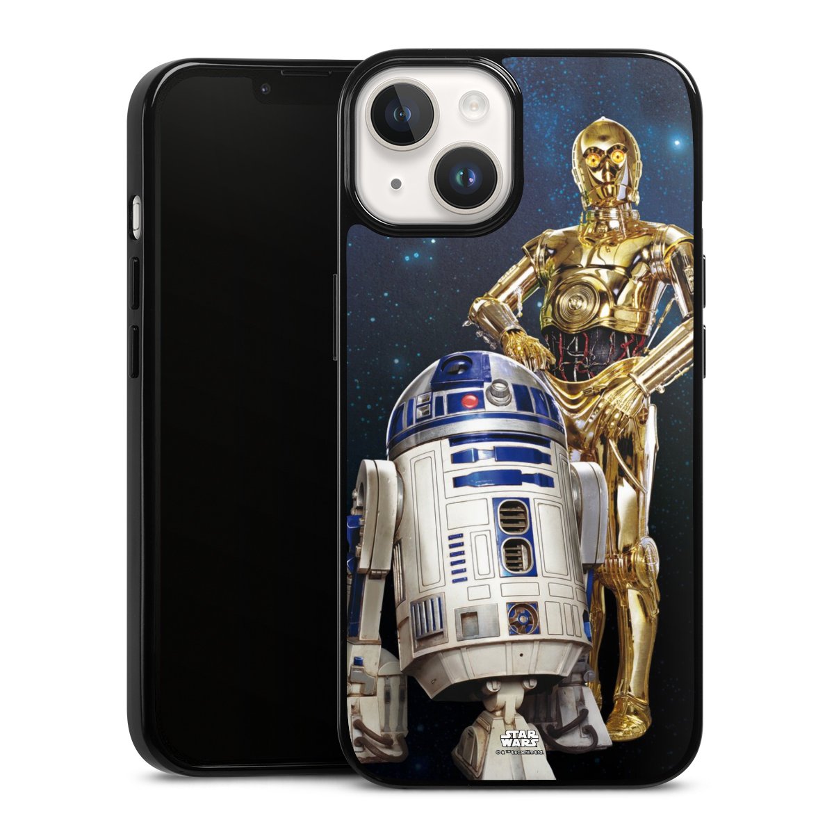 iPhone 14 Handy Silikon Hülle Case schwarz Handyhülle Weltall Star Wars R2d2