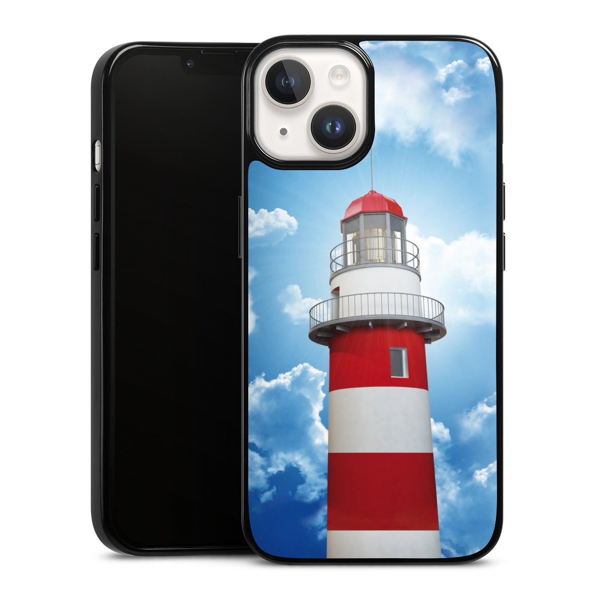 iPhone 14 Handy Silikon Hülle Case schwarz Handyhülle Lighthouse Sky Cloud