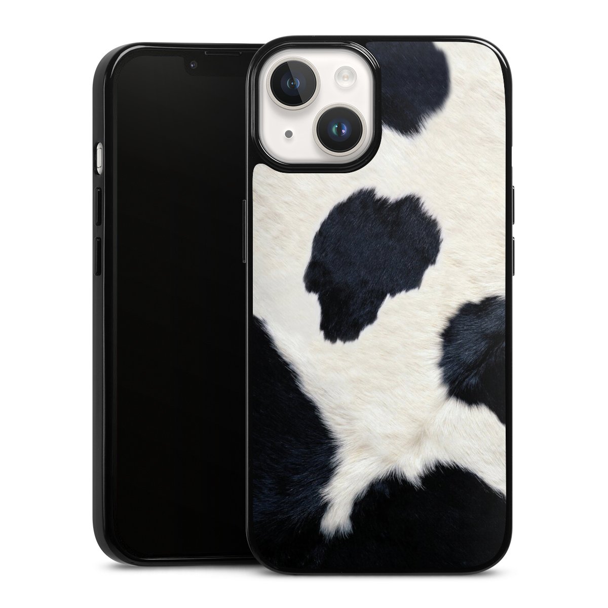 iPhone 14 Handy Silikon Hülle Case schwarz Handyhülle Animal Look Animal Print Cow Skin