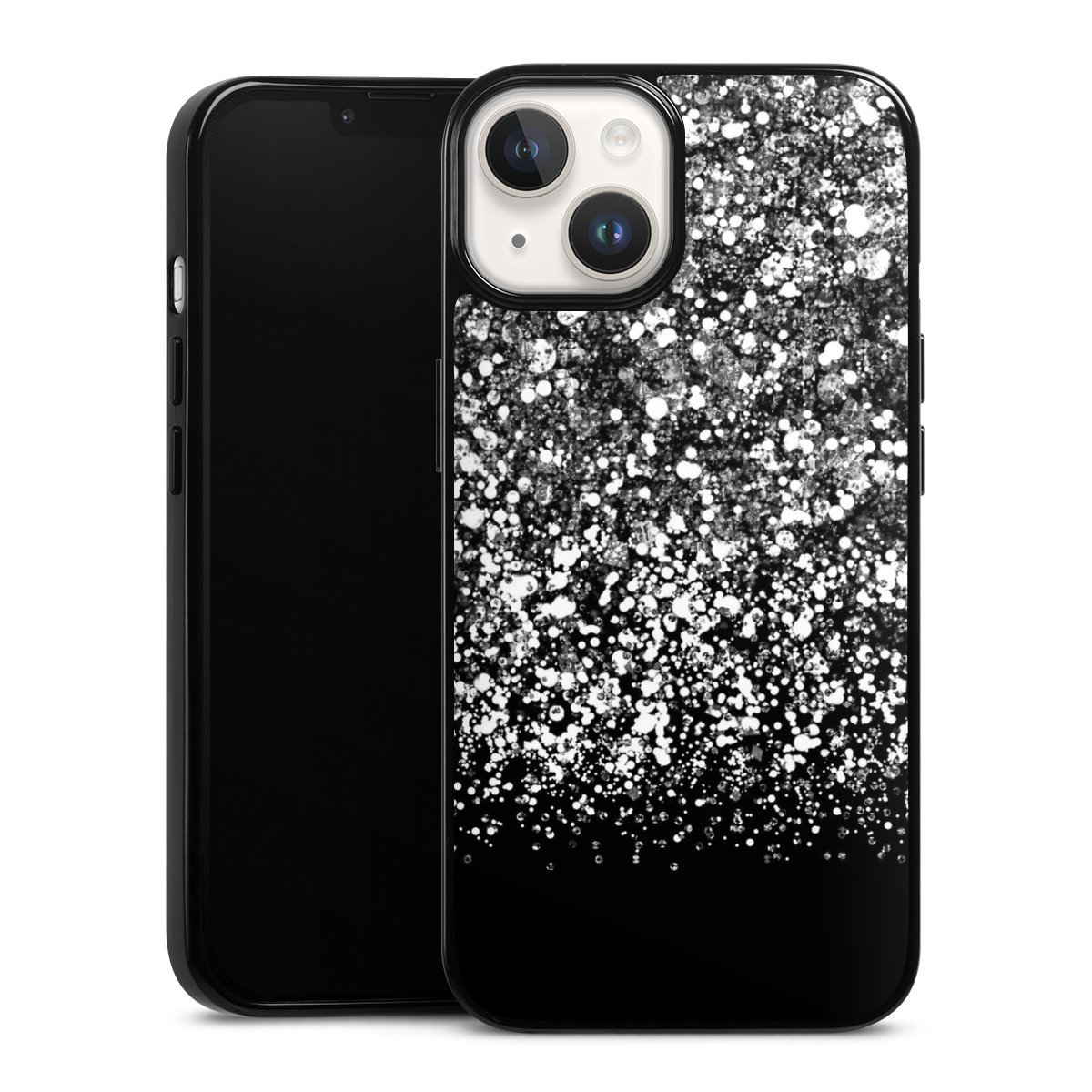 iPhone 14 Handy Silikon Hülle Case schwarz Handyhülle Glitzer Snowflake Muster