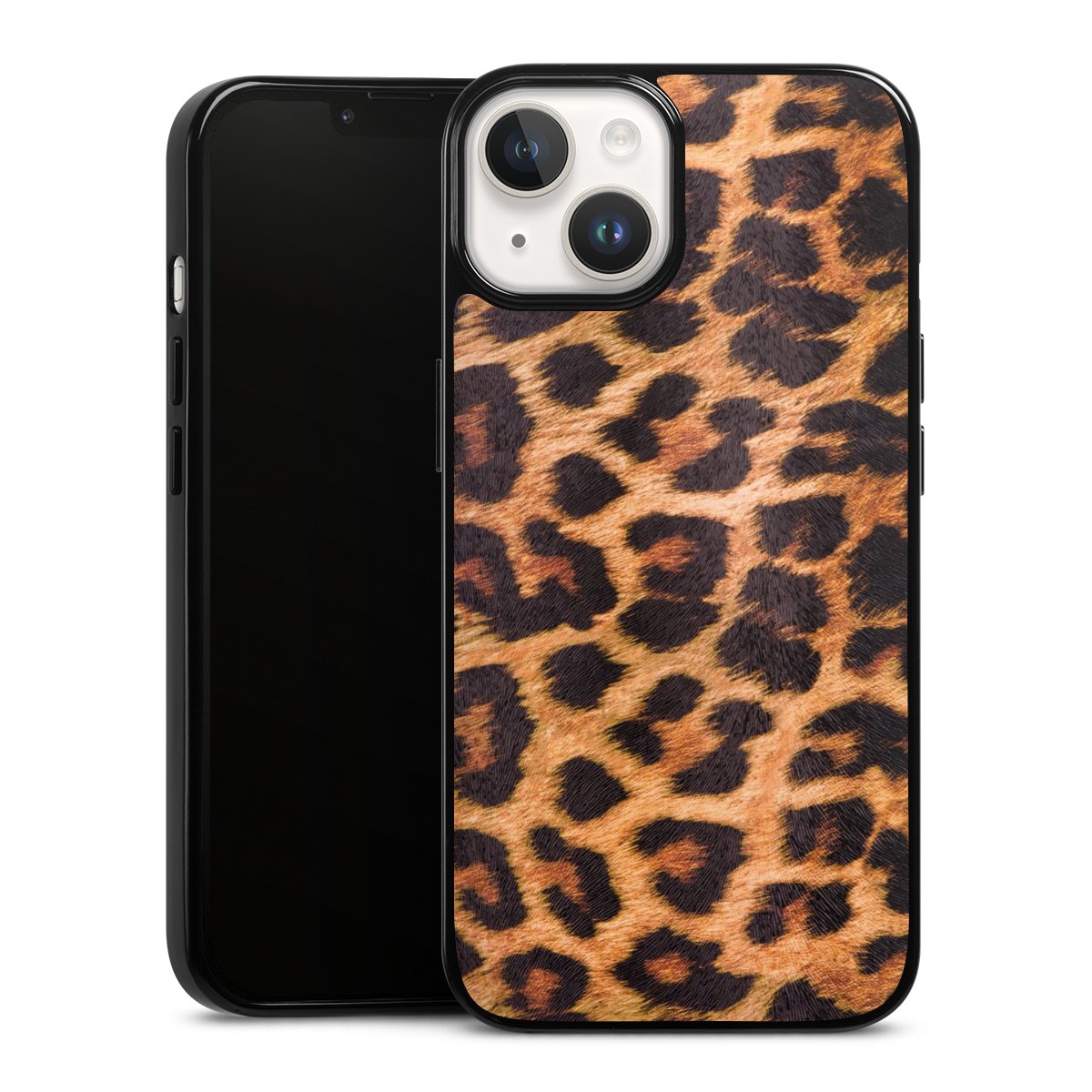 iPhone 14 Handy Silikon Hülle Case schwarz Handyhülle Animal Print Leopard Fur