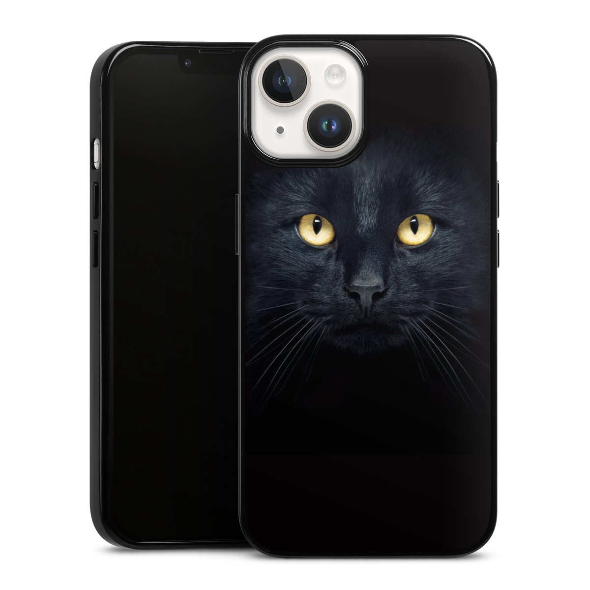 iPhone 14 Handy Silikon Hülle Case schwarz Handyhülle Eye Cat Black