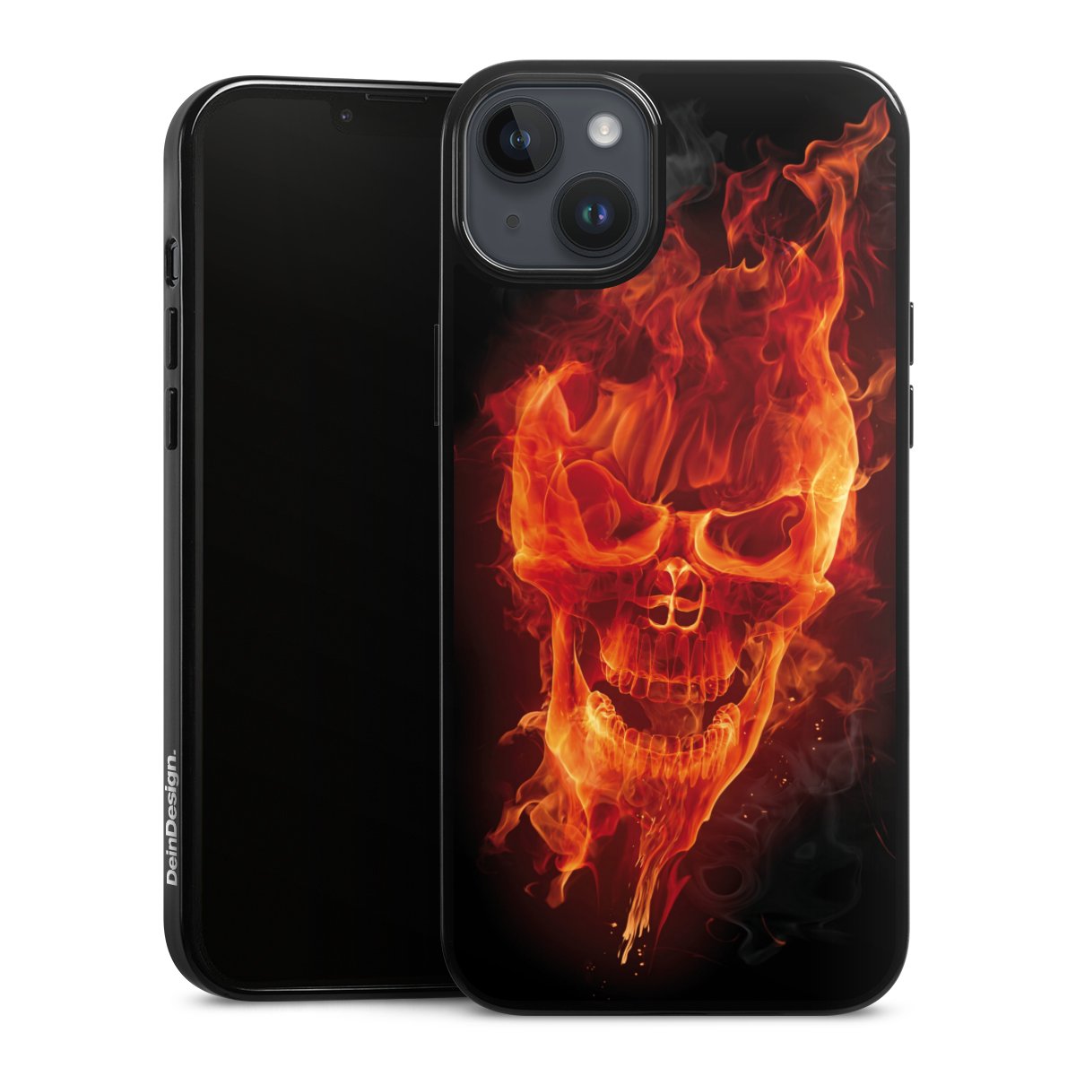 iPhone 14 Plus Handy Silikon Hülle Case schwarz Handyhülle Totenkopf Skull Fire