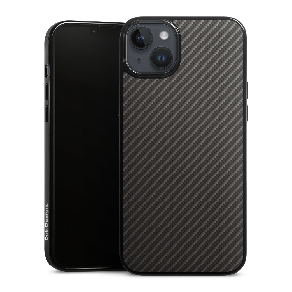 iPhone 14 Plus Handy Silikon Hülle Case schwarz Handyhülle Metallic Look Carbon Muster