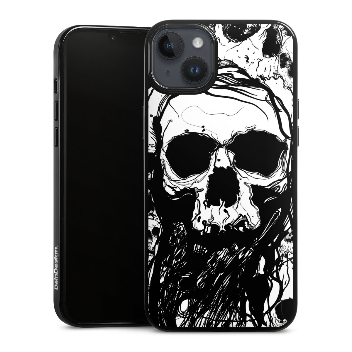 iPhone 14 Plus Handy Silikon Hülle Case schwarz Handyhülle Totenkopf Halloween